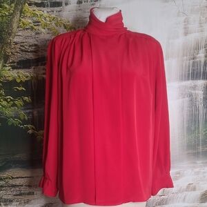 Womens 16 vibrant red lightweight long sleeve button up high neck blouse